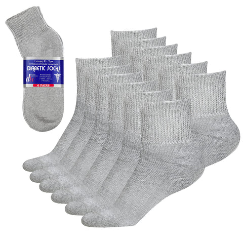 Diabetic Ankle Socks Mens Womens Non-Binding Socks Loose Fit Grey 6 Pairs Debra Weitzner