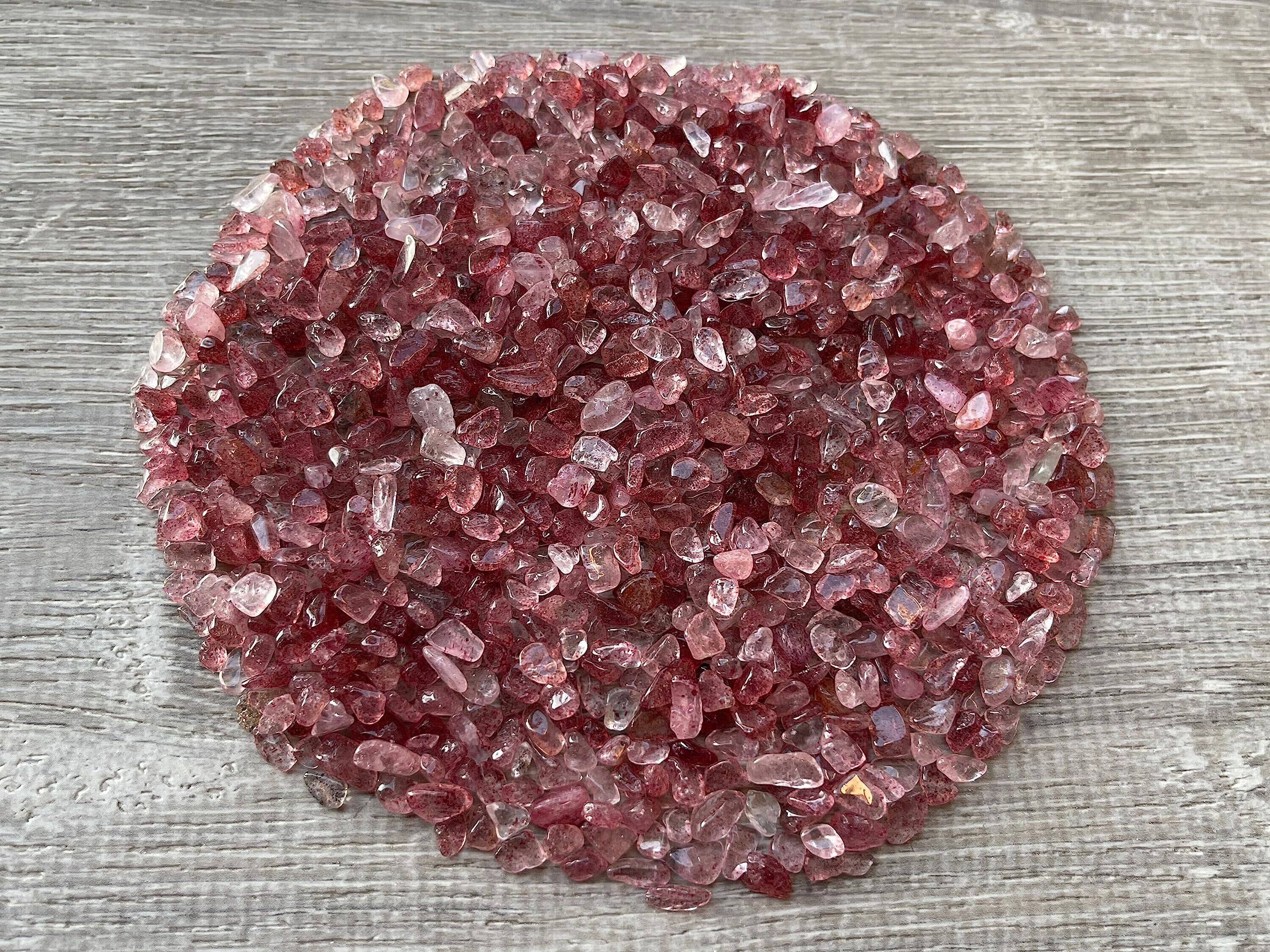 GAF TREASURES 2 oz Lot Natural Semi Tumbled Gemstone Chips, Crushed Mini Crystals, Undrilled Crystal Chips (Strawberry)