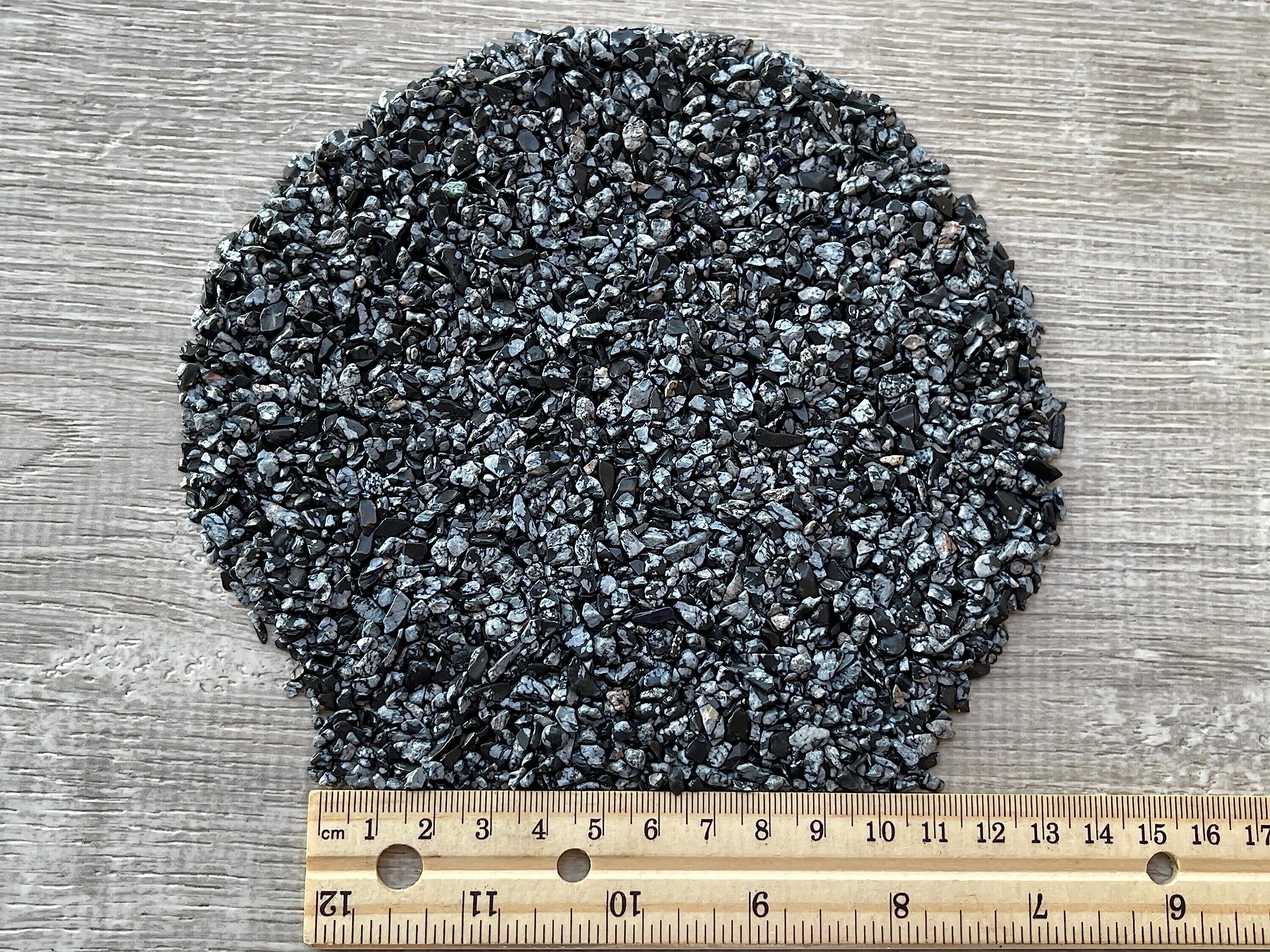 GAF TREASURES 2 oz Lot Natural Semi Tumbled Gemstone Chips, Crushed Mini Crystals, Undrilled Crystal Chips (Snowflake Obsidian)