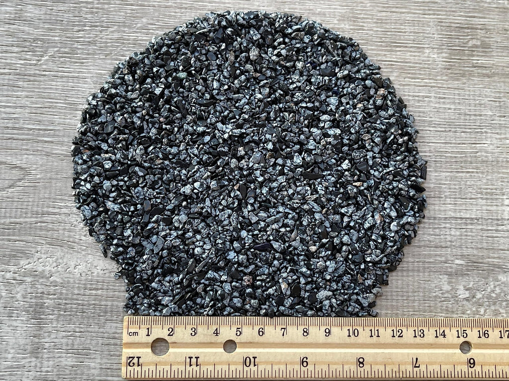 GAF TREASURES 2 oz Lot Natural Semi Tumbled Gemstone Chips, Crushed Mini Crystals, Undrilled Crystal Chips (Snowflake Obsidian)