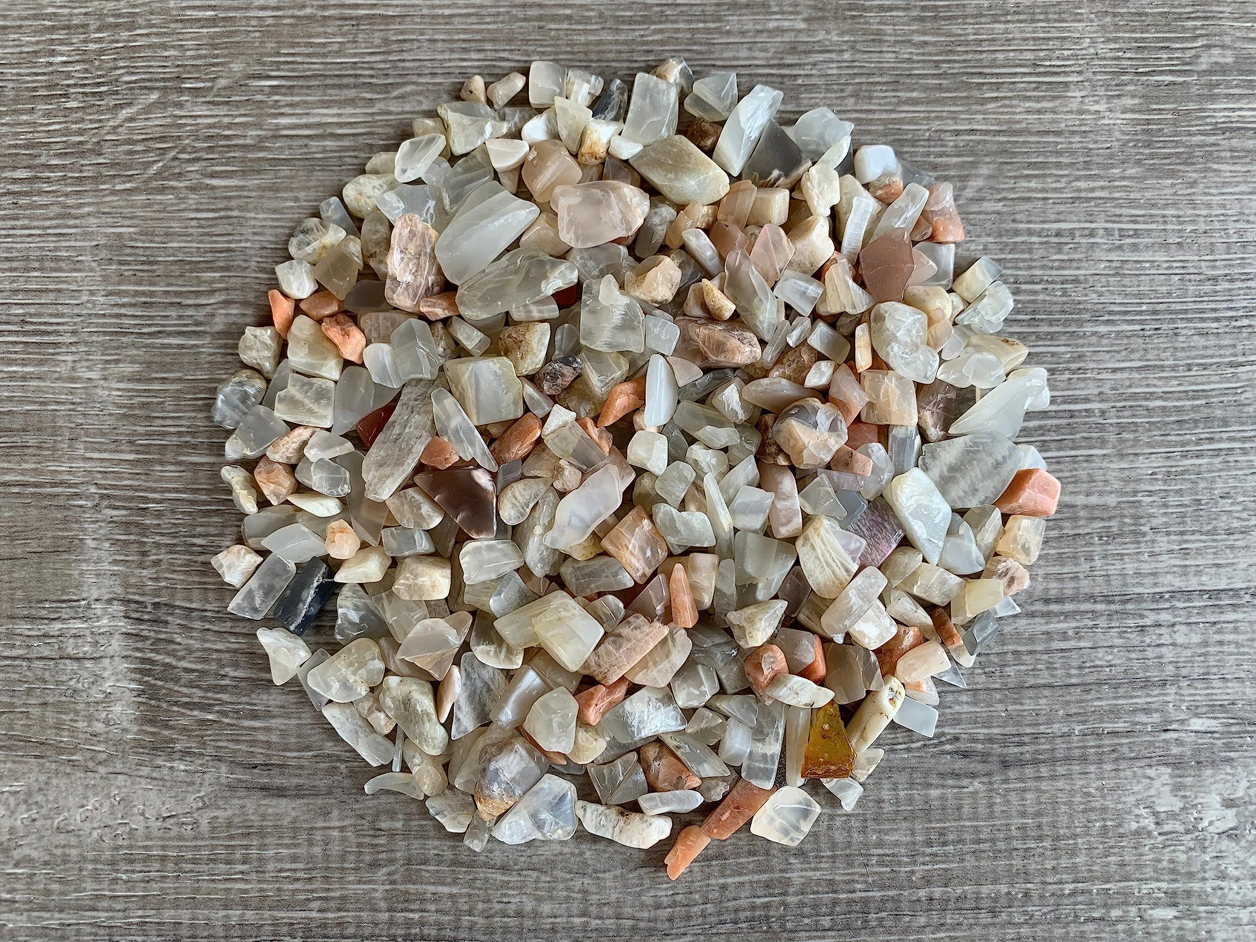 2 oz Lot Natural Semi Tumbled Moonstone Mix Gemstone Chips, Moonstone Mix Crushed Mini Crystals, Undrilled Crystal Chips (Moonst