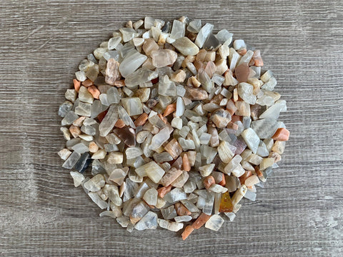 2 oz Lot Natural Semi Tumbled Moonstone Mix Gemstone Chips, Moonstone Mix Crushed Mini Crystals, Undrilled Crystal Chips (Moonst