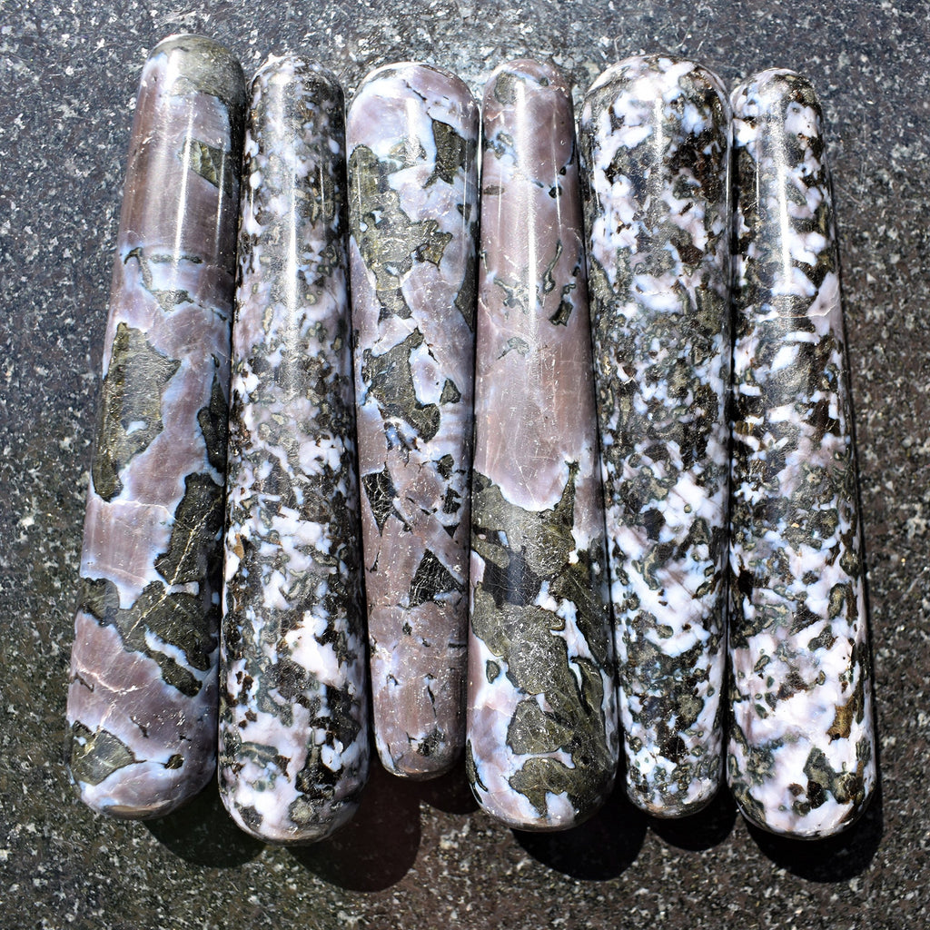 Charged 4 Mystic Indigo Gabbro Crystal Massage Wand + Selenite Charging Heart Included (Stone of Enlightenment Healing Energy)