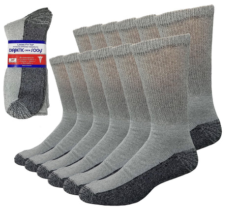 Debra Weitzner 6 Pairs Diabetic Crew Socks Reinforced Heel and Toe Non-Binding Cushion Socks for Men and Women Grey/Black Sole 9