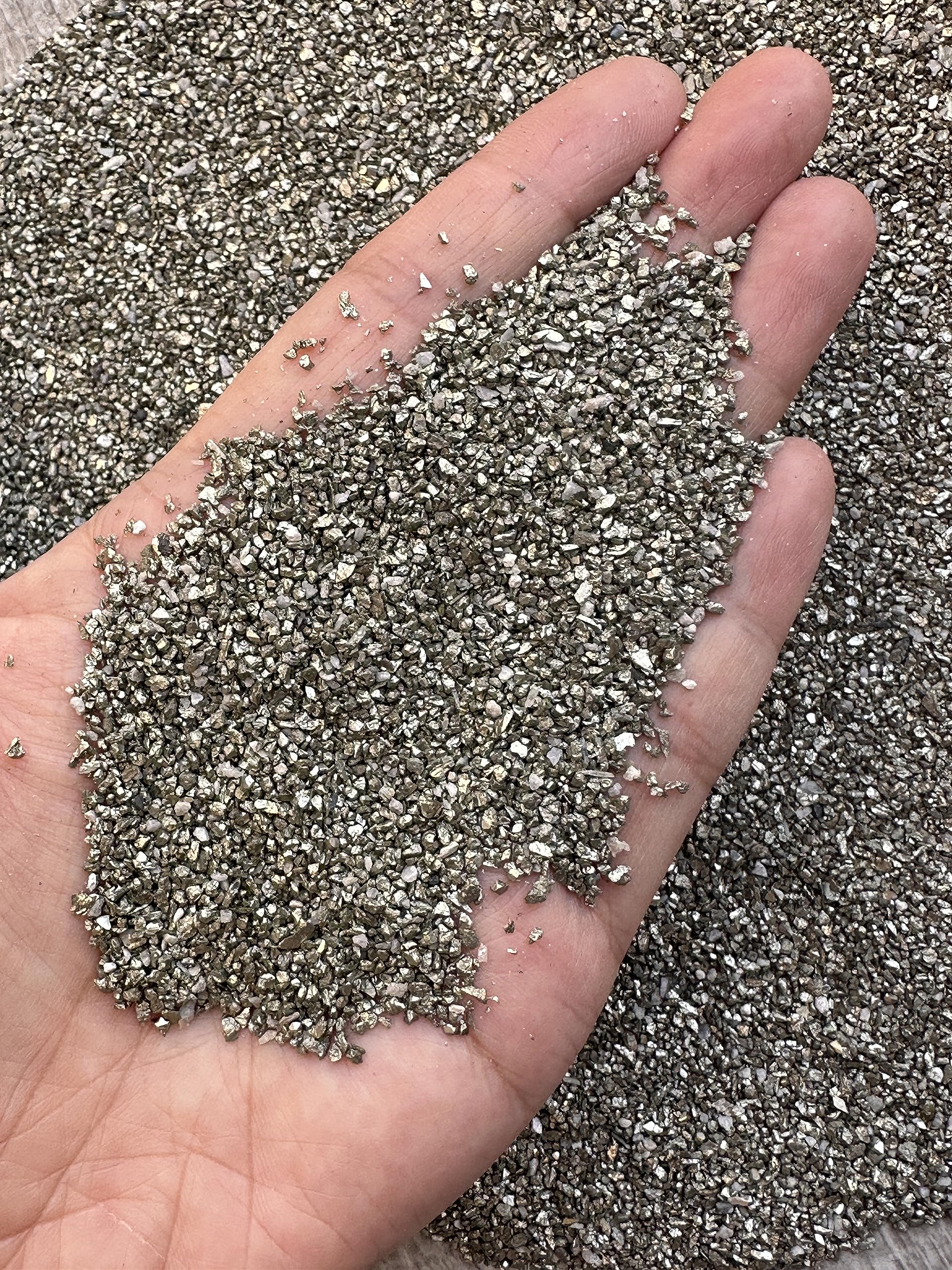 GAF TREASURES 2 oz Lot Natural Semi Tumbled Gemstone Chips, Crushed Mini Crystals, Undrilled Crystal Chips (Pyrite Sand)