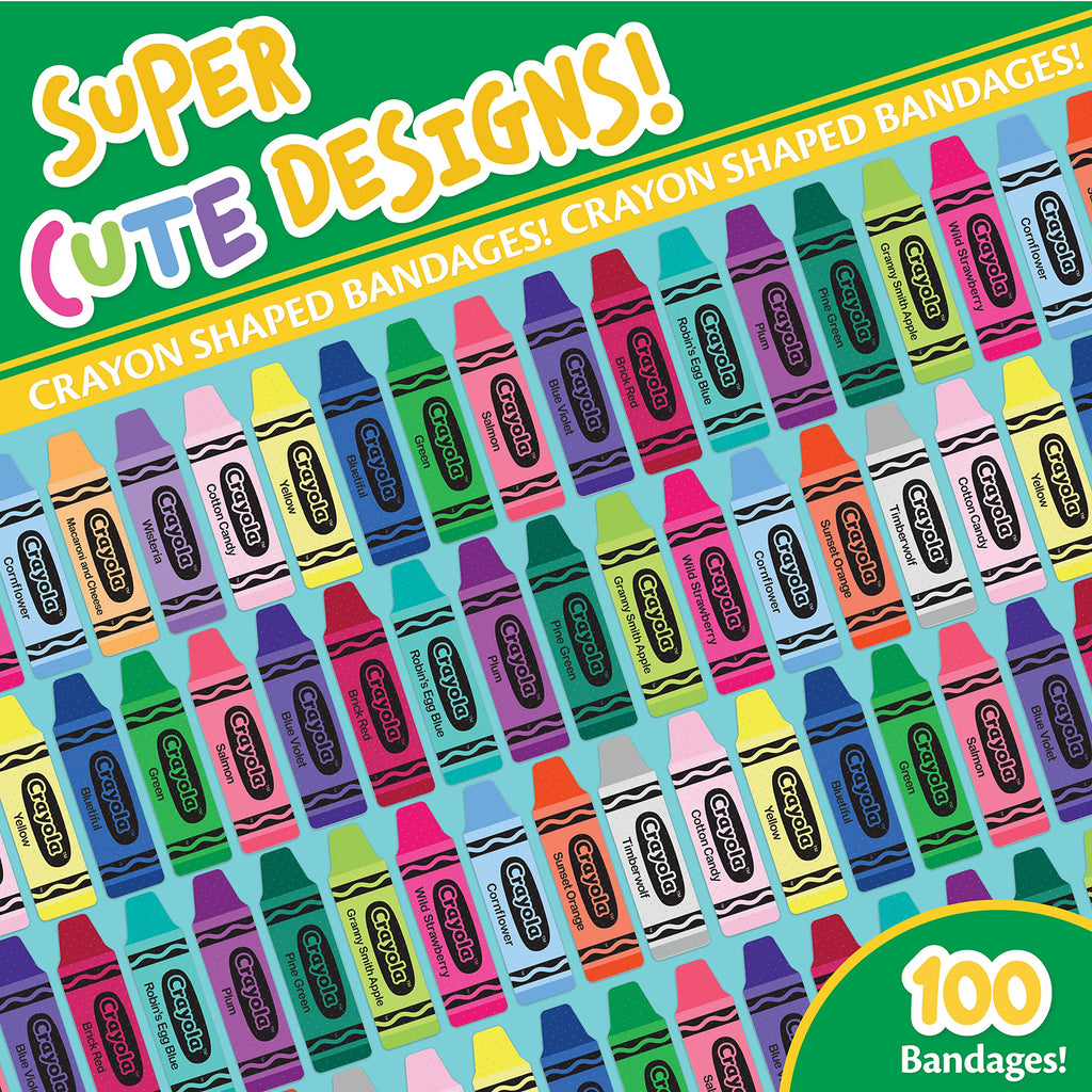 Crayola Shaped Kids Bandages, 100 CT | Great for Birthdays, Party Supplies, Stickers, Stocking Stuffer or White Elephant Gift |