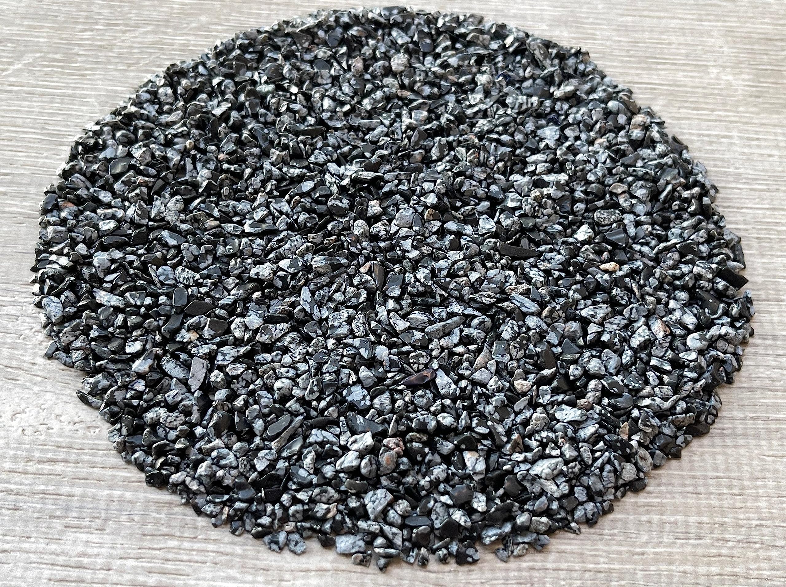 GAF TREASURES 2 oz Lot Natural Semi Tumbled Gemstone Chips, Crushed Mini Crystals, Undrilled Crystal Chips (Snowflake Obsidian)