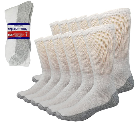 Debra Weitzner 6 Pairs Diabetic Crew Socks Reinforced Heel and Toe Non-Binding Cushion Socks for Men and Women White/Grey Sole 1