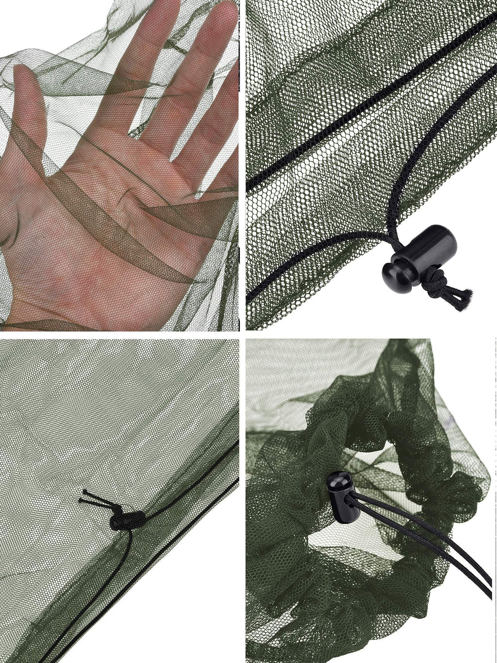 HESTYA 4 Pack Mosquito Net Face Mesh Protecting Net for Outdoor Hiking Camping Climbing Mosquito Fly Insects Preventing(Army Gre