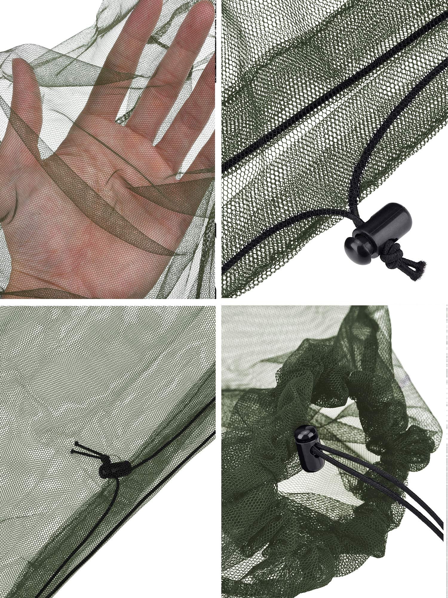 HESTYA 4 Pack Mosquito Net Face Mesh Protecting Net for Outdoor Hiking Camping Climbing Mosquito Fly Insects Preventing(Army Gre
