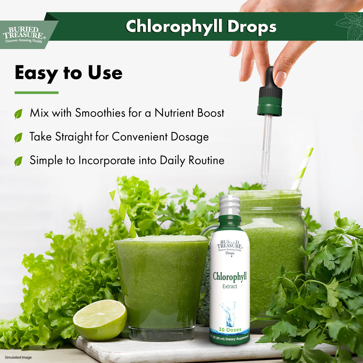 Buried Treasure Liquid Nutrients Chlorophyll Drops, 100 mg per Serving, 2 oz (30 Servings)