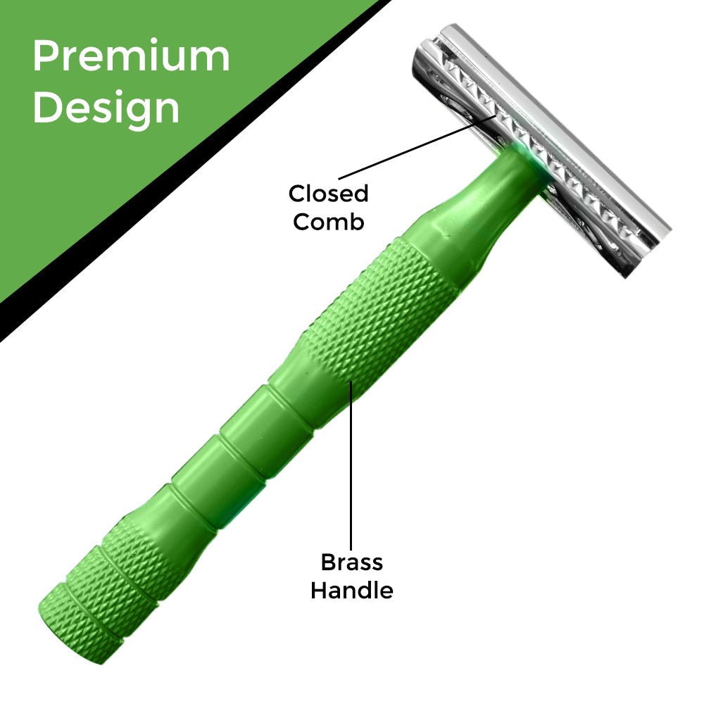 BarberUpp,Razor For Men, Long Handle (Brass) Safety Razor,Free Styptic Sticks,Astra Razor Blades Included, Single Blade Razor Perfect Addition To Your Safety Razor Kit.