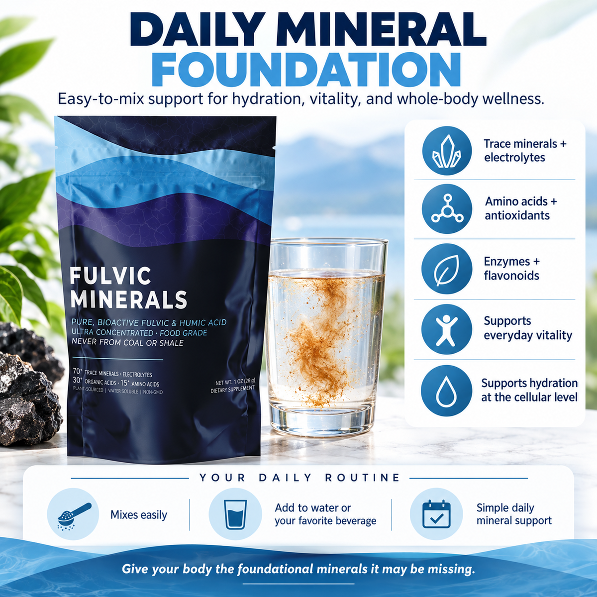 Fulvic Acid Mineral Liquid & Powder - Chelates Heavy Metals, 70+ Minerals & Electrolytes
