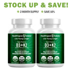 High Potency Vitamin D3 + K2 Supplement 60 Capsules