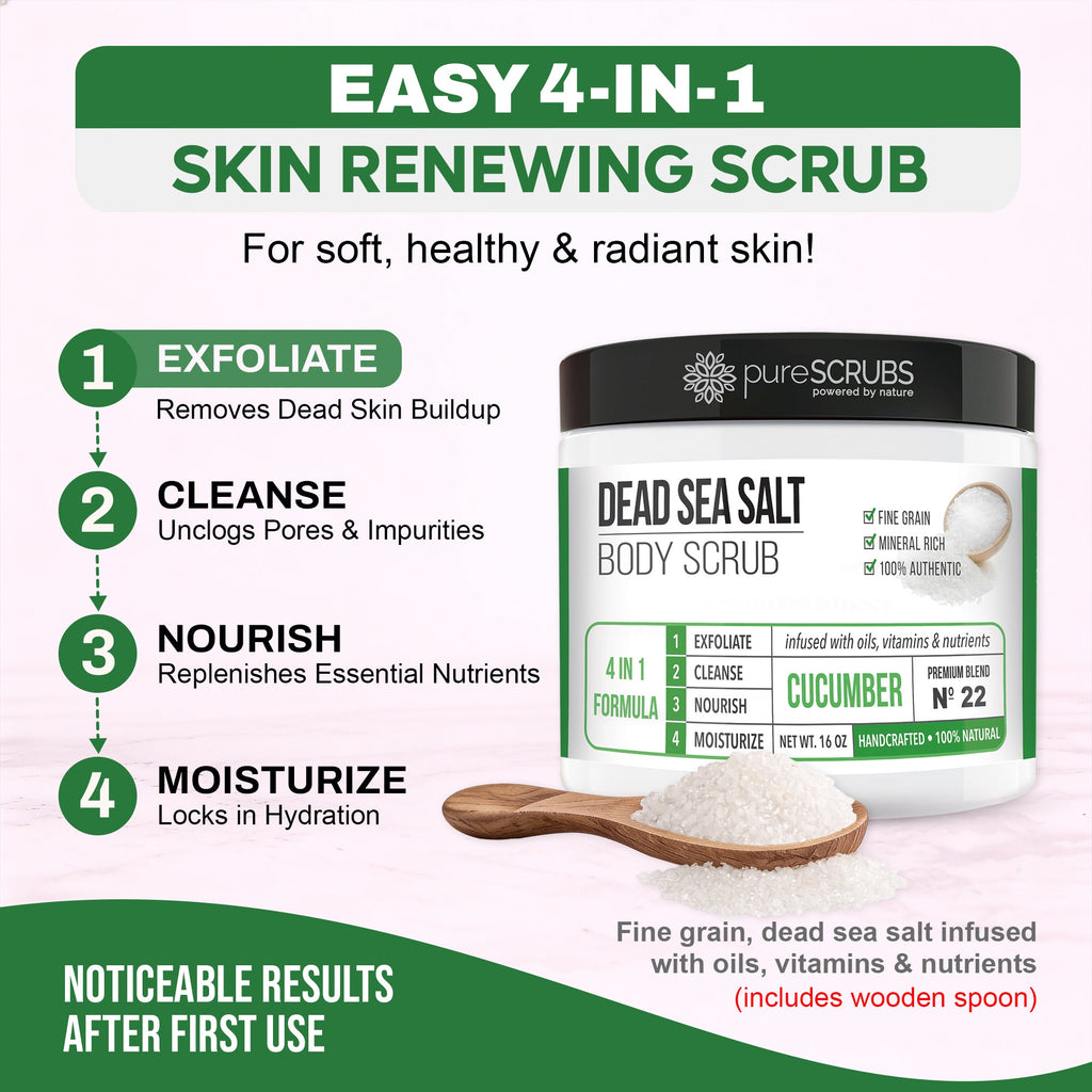 Cucumber Body Scrub / Dead Sea Salt / Premium Blend #22
