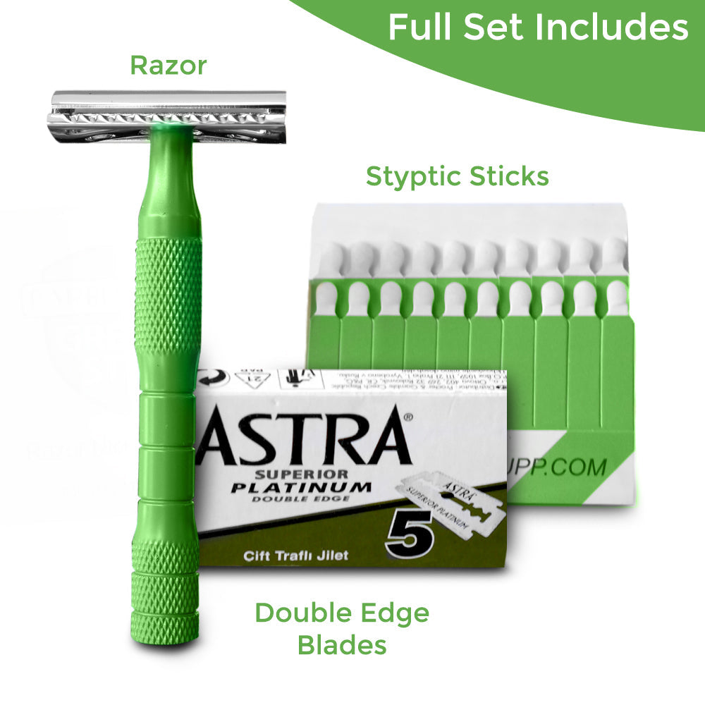 BarberUpp,Razor For Men, Long Handle (Brass) Safety Razor,Free Styptic Sticks,Astra Razor Blades Included, Single Blade Razor Perfect Addition To Your Safety Razor Kit.