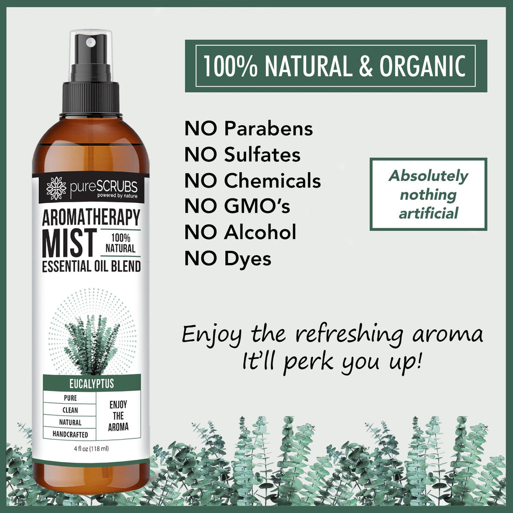 Eucalyptus Aromatherapy Mist - 100% Natural Essential Oil Blend for Room, Body, Linens