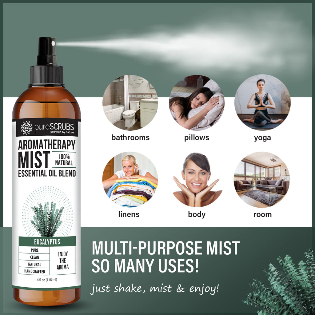 Eucalyptus Aromatherapy Mist - 100% Natural Essential Oil Blend for Room, Body, Linens