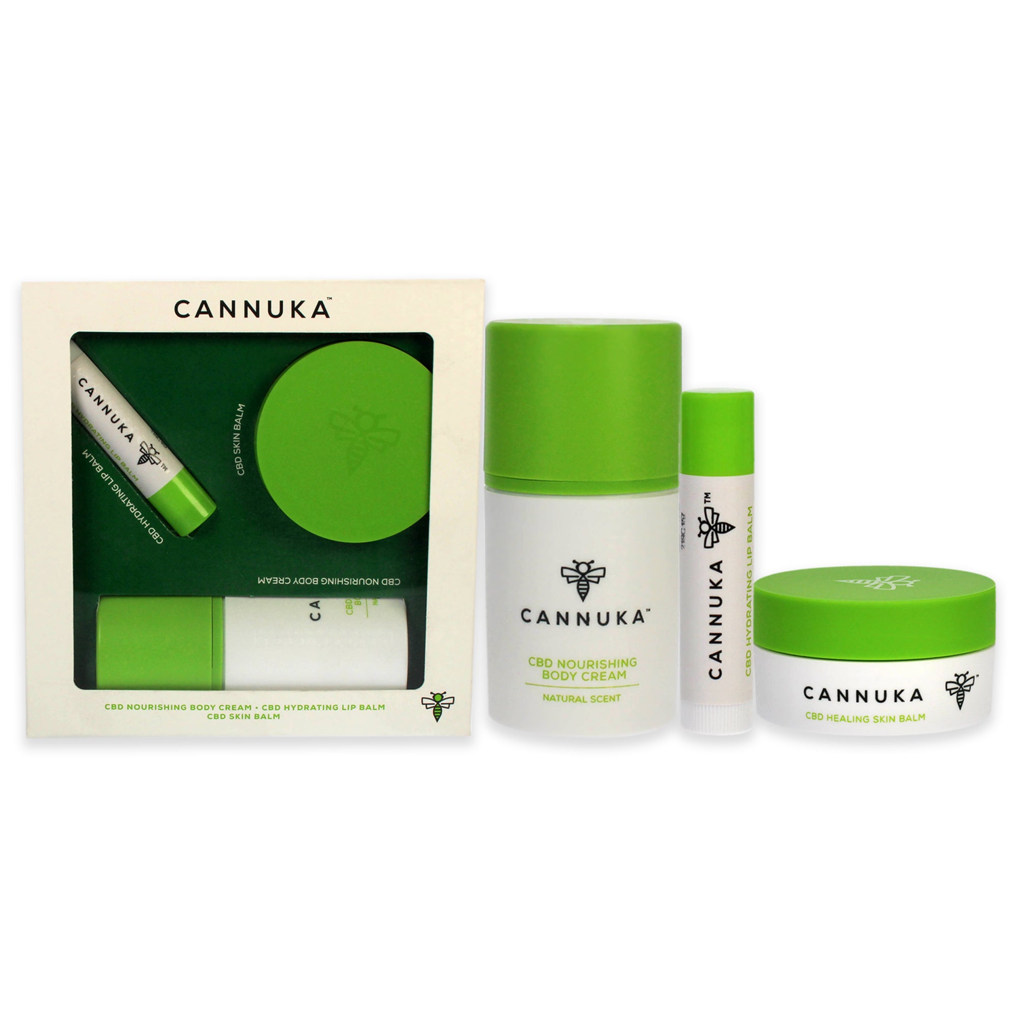 Cannuka Travel Minis by Cannuka for Unisex - 3 Pc 0.44oz CBD Skin Balm, 1.6oz CBD Nourishing Body Cream, 0.15oz CBD Hydrating Li