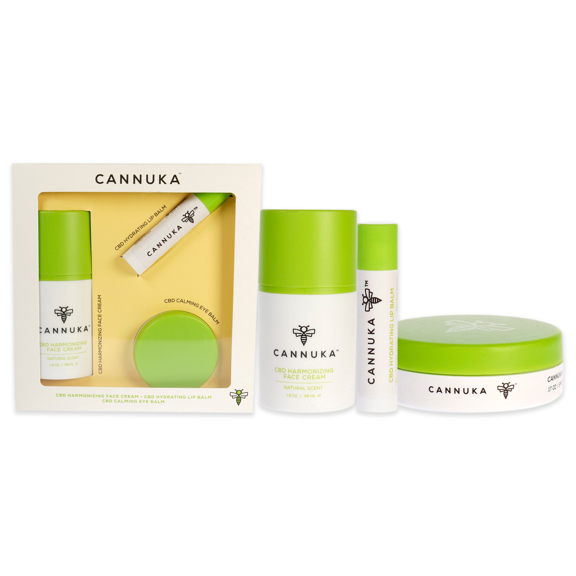 Hydrating Face Kit by Cannuka for Women - 3 Pc Kit 1.6 oz Harmonizing Face Cream, 0.17 oz Calming Eye Balm, 0.15 oz Hydrating Li
