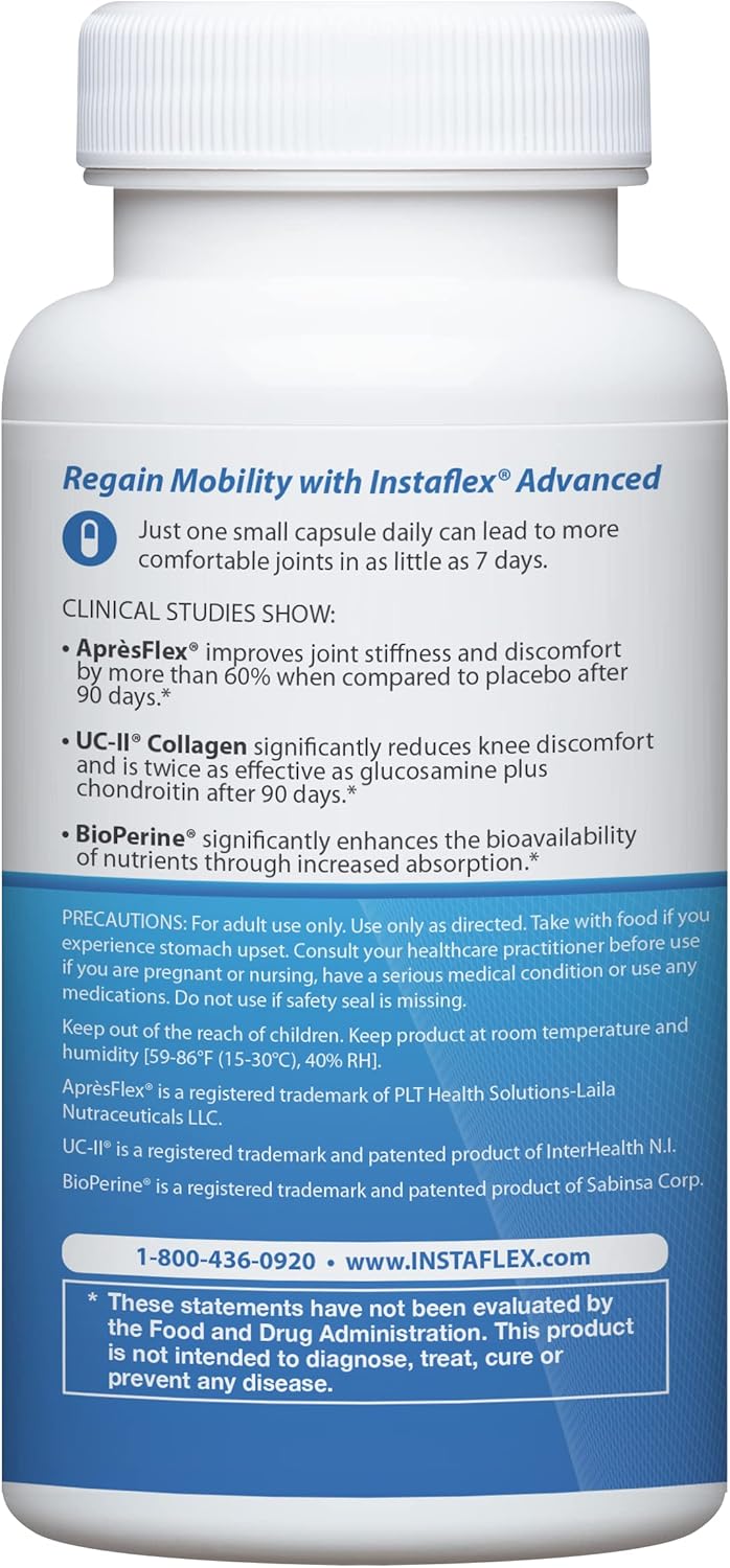 Instaflex Advanced Joint Support Nutritional Supplement Capsule with Doctor Formulated Joint Relief Supplement, Featuring UC-II Collagen & 5 Other Joint Discomfort Fighting Ingredients, 60 Ct