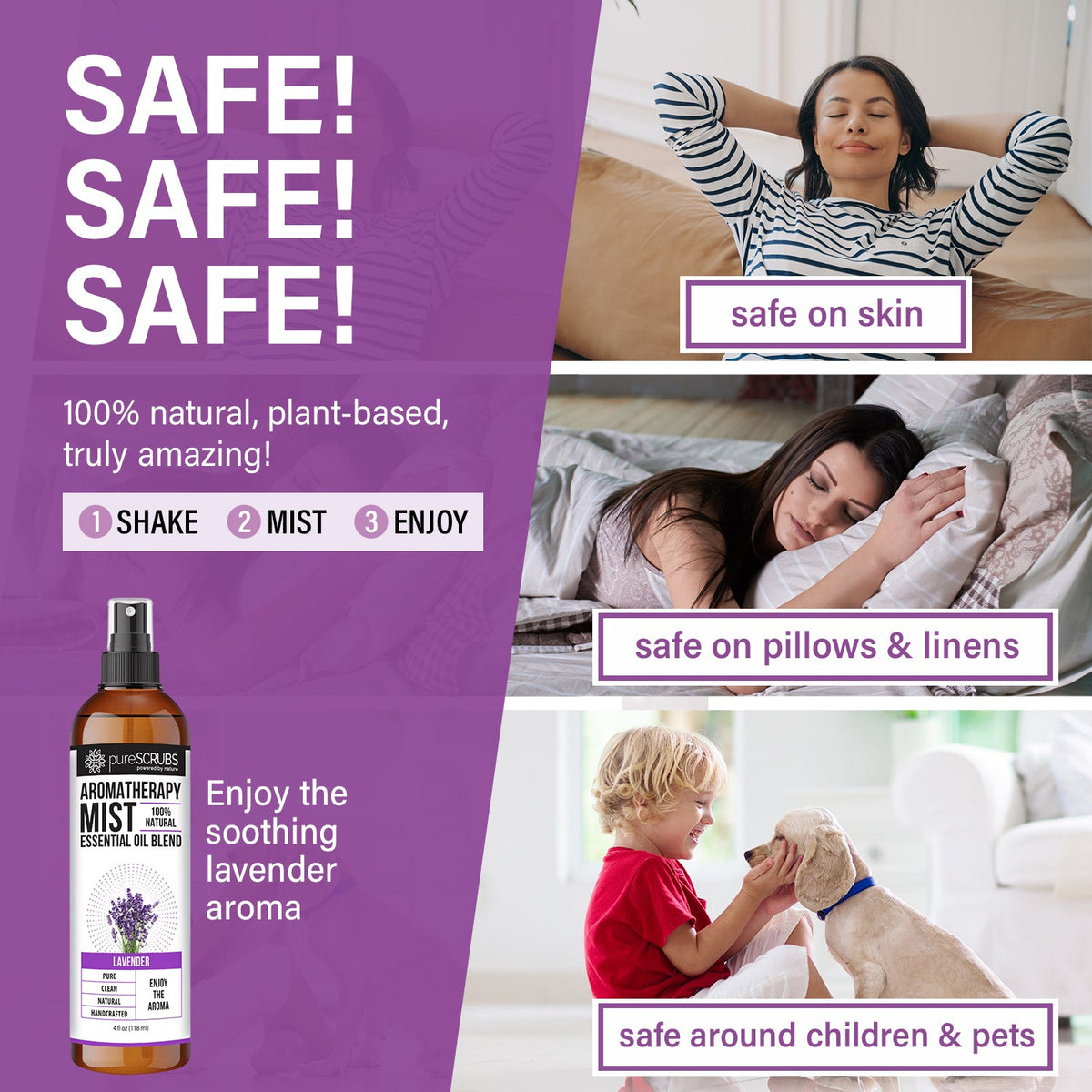 Lavender Aromatherapy Mist - 100% Natural Essential Oil Blend for Room, Body, Linens