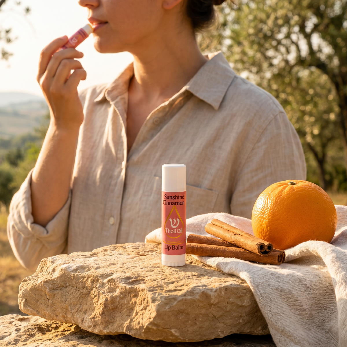Tholi Oil Lip Balm - Sunshine Cinnamon Flavor, All Natural with Essential Oils