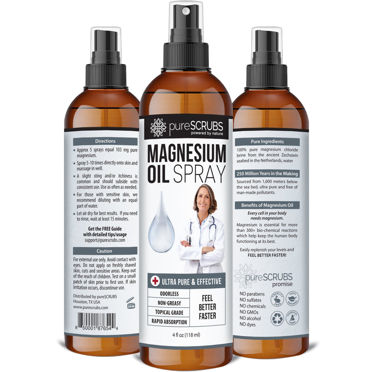 Doctor Recommended  Pure Topical Magnesium Oil Spray, Ultra-Fast Absorption for Better Health, Original Zechstein Brine