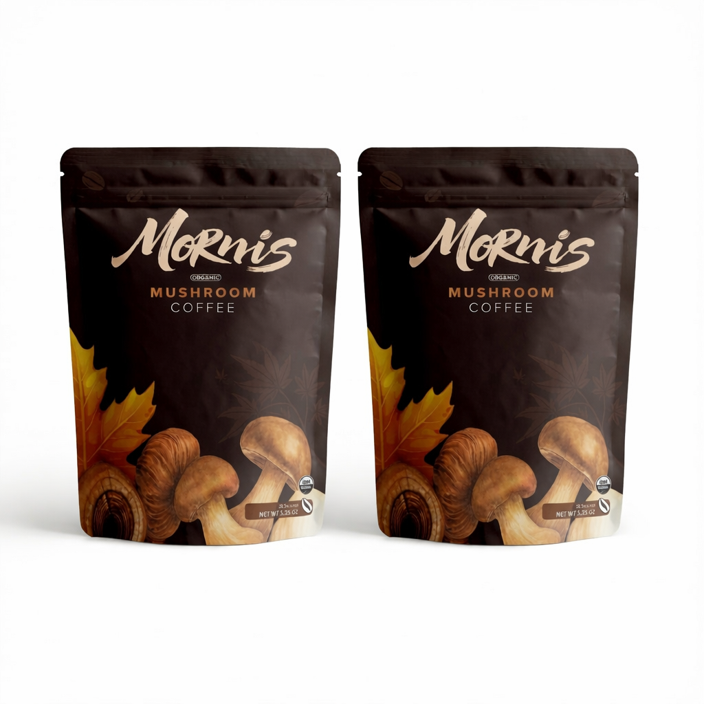 Mornis Mushroom Coffee, Adaptogenic 6 Mushrooms with Lion's Mane, Reishi, Cordyceps, Shiitake, King Trumpet & Turkey Tail, Instant Coffee Powder for Energy, Digestion & Immune Support, 30 Servings