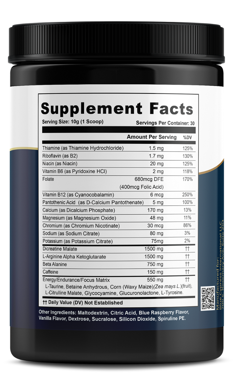 Nitric Oxide Booster Powder Mix – Blue Raspberry Flavor