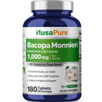 NusaPure Bacopa Leaf Monnieri Extract 1,000 mg 180 Tablets (Extract 20:1, Non-GMO, Gluten Free & Vegan)