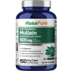 NusaPure Mullein Leaf Capsules 10:1 Extract, 500 mg per Veggie Caps - 150 Count - Verbascum Thapsus (Non-GMO, Vegan) Dietary Supplement