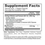 NusaPure Ginkgo Biloba 50:1 Extract, 250 mg per Veggie Caps 200 Capsules (Vegetarian, Non-GMO, Vegan) Bioperine