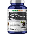 NusaPure Peruvian Black Maca Root Extract 750mg 50:1 - Suitable for Vegetarian/Vegan, Non - GMO - 37500 mg - 200 Capsules