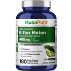 NusaPure Bitter Melon Extract 400 mg 180 Vegan Caps (100% Vegetarian, Non-GMO, Gluten-Free, 10% Bitter Principles) Bioperine