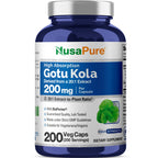 NusaPure Gotu Kola Capsules 20:1 Extract, 200 mg Per Veggie Caps, 200 Count, Non-GMO, Vegan, Bioperine - Traditional Herb Extract