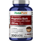 NusaPure Magnolia Bark 20:1 Extract, 250 mg 200 Vegan Vegetarian Capsules Non-GMO