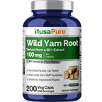NusaPure Wild Yam Root 30:1 Extract, 100 mg 200 Vegan Capsules - Women’s Health & Hormonal Balance - Non-GMO, Vegan