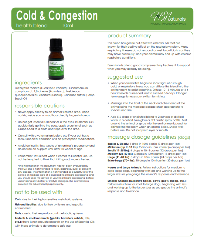 Cold & Congestion For Pets Essential Oil Blend