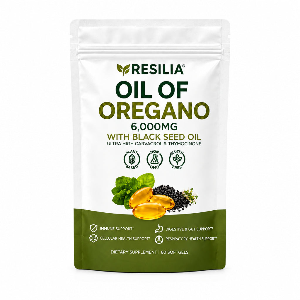 Resilia Softgels with Black Seed Oil – Premium Grade Oregano Oil Capsules for Immune & Digestive Support – Gluten-Free Softgels – Natural Herbal Wellness Supplement (60 Count)