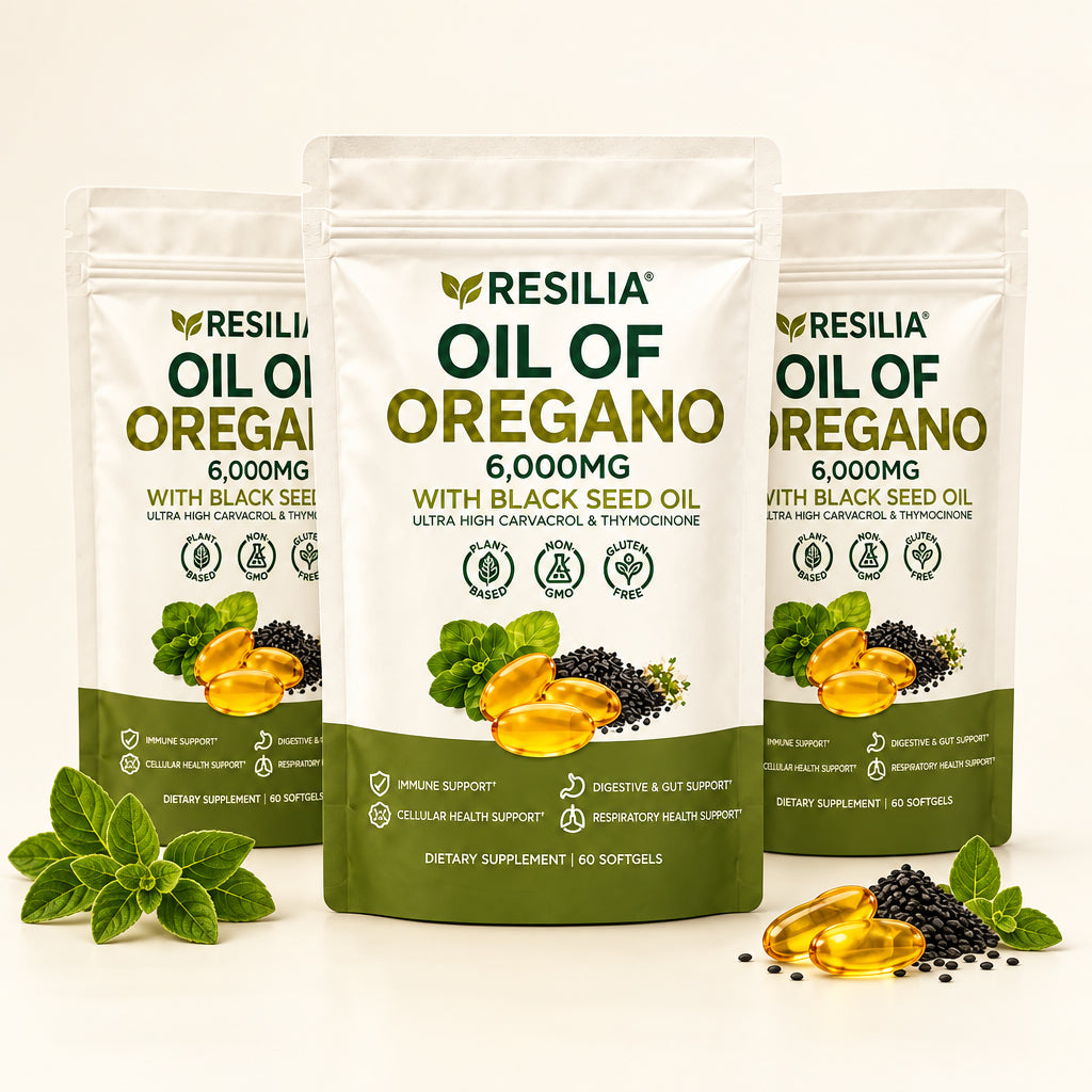 Resilia Softgels with Black Seed Oil – Premium Grade Oregano Oil Capsules for Immune & Digestive Support – Gluten-Free Softgels – Natural Herbal Wellness Supplement (60 Count)