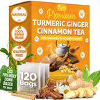 Premium Turmeric, Ginger, Cinnamon & Chamomile Flowers Tea | Improve Digestion, Support Brain, Weight, Skin and Sleep, Eco-Conscious Tea Bags