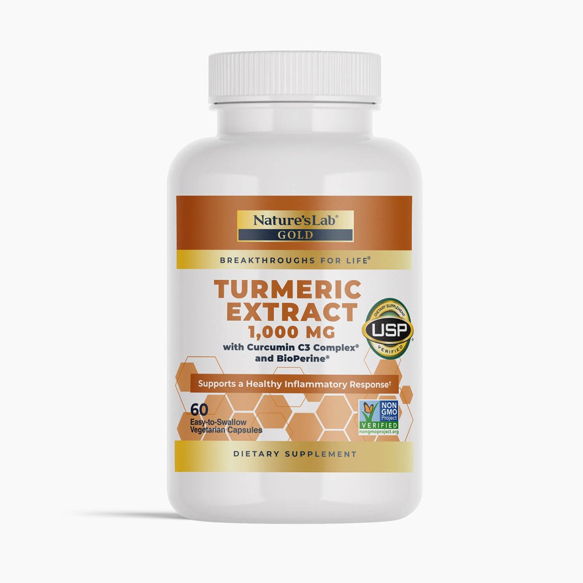 Nature's Lab Gold Turmeric Extract with Curcumin C3 and BioPerine - 60 capsules