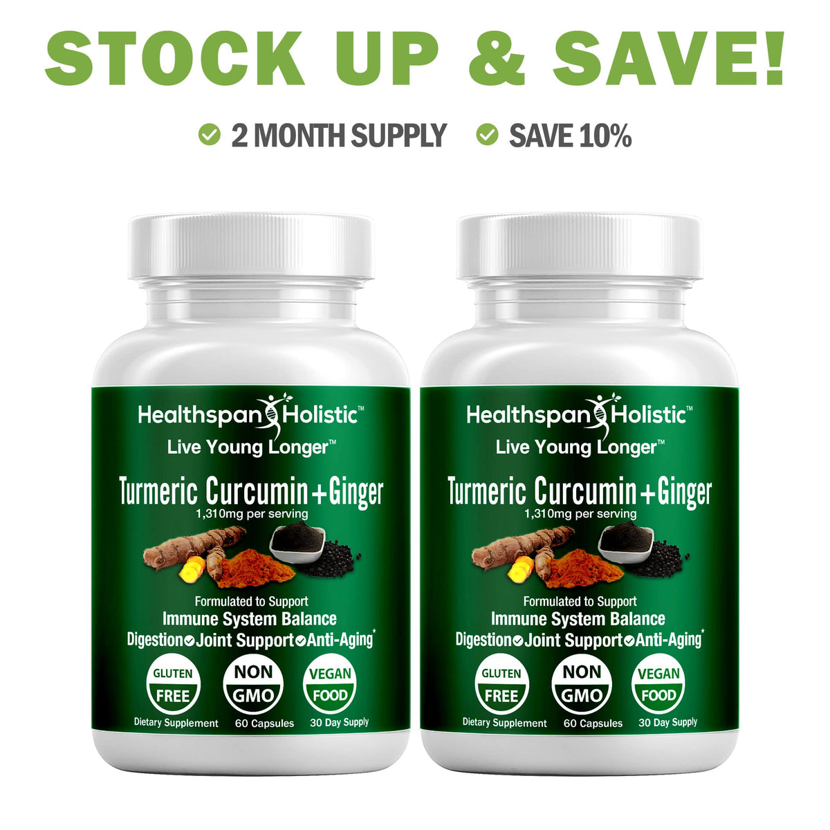 Organic Turmeric + Ginger 60 Capsules