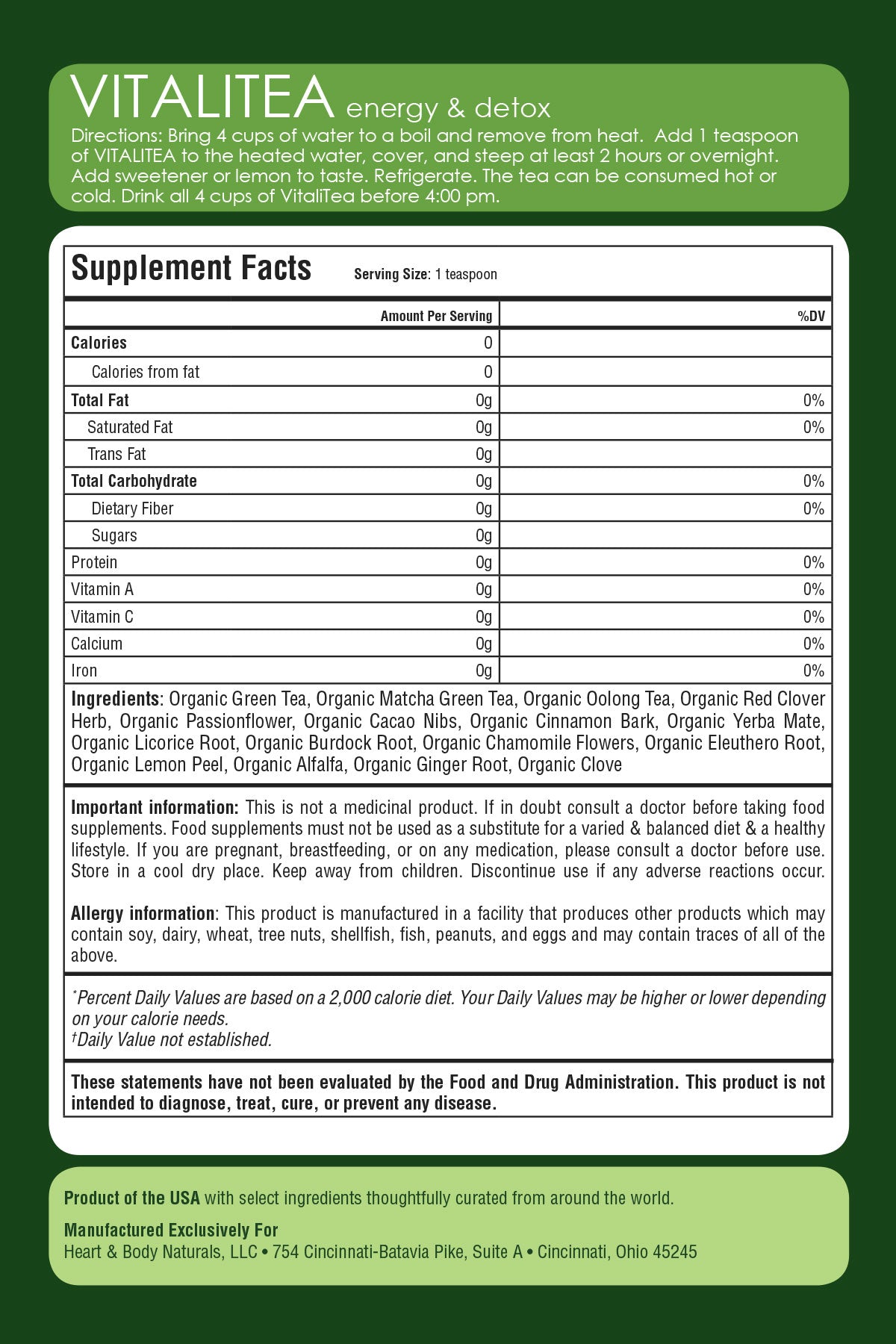 VitaliTea Organic Whole Body Detox Tea - Lymphatic, Kidney and Liver Support