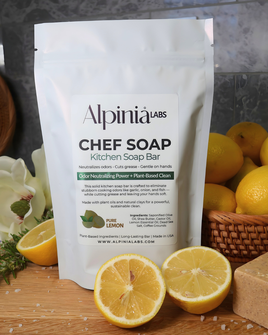 Solid Kitchen Soap Bar - No Plastic Bottles, Cuts Grease Better Than Liquid