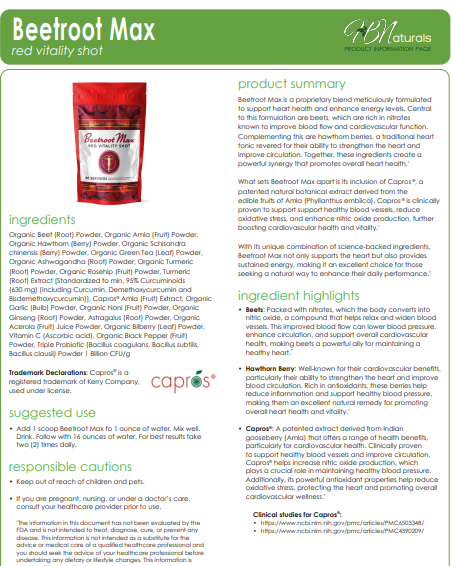 Beetroot Max Cardiovascular and Blood Pressure Support - 60 Servings