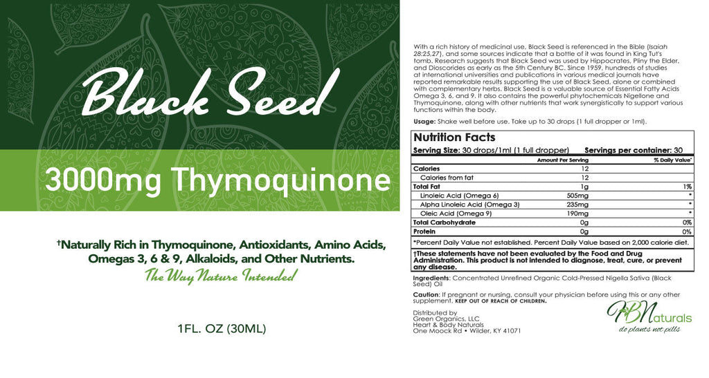 3,000 mg Thymoquinone (5%) Hexane-Free Organic Cold Pressed Black Seed Oil - Pure & POTENT