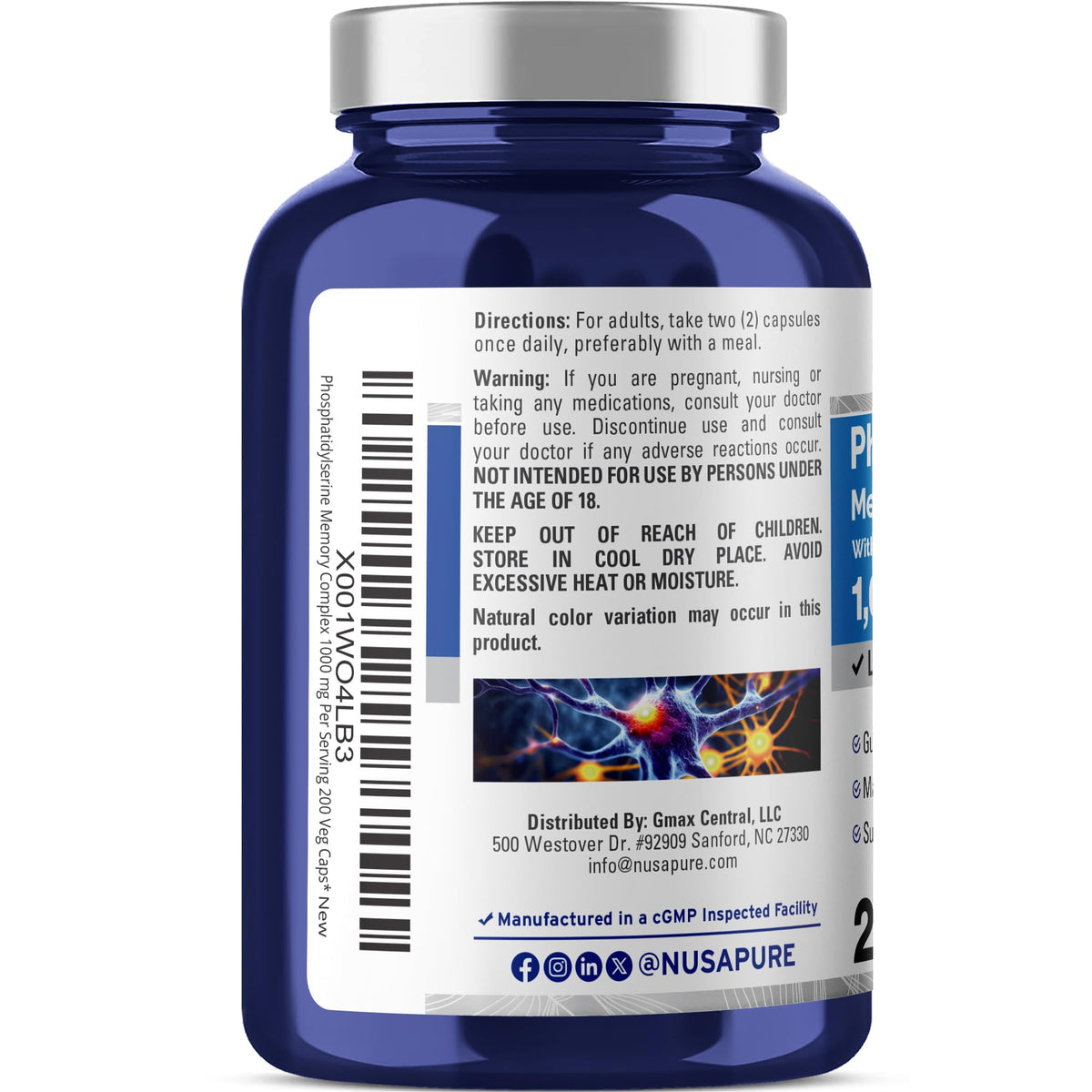 NusaPure Phosphatidylserine Memory Ultimate Complex 1000mg 200 Vegetarian Caps (Vegan, Non-GMO)