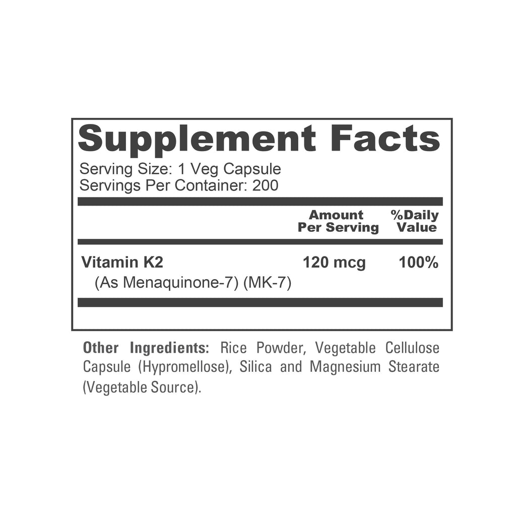 NusaPure Vitamin K2 MK7 120 mcg 200 Veggie Caps (Soy Free, Non-GMO, Vegan)